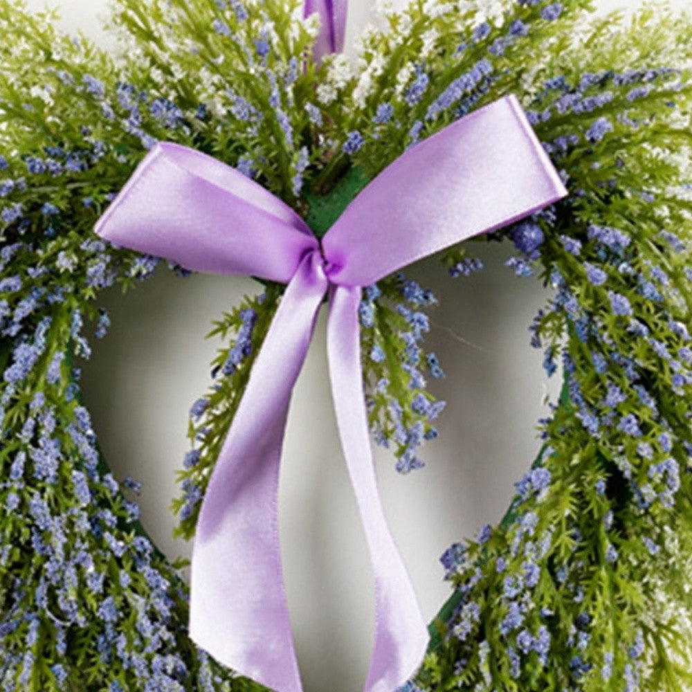 Set Of 9" Purple Artificial Heart Lavender Wreath