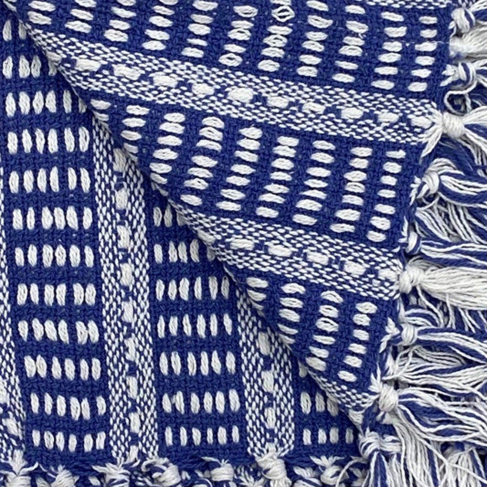 Blue and White Woven Cotton Striped Throw Blanket