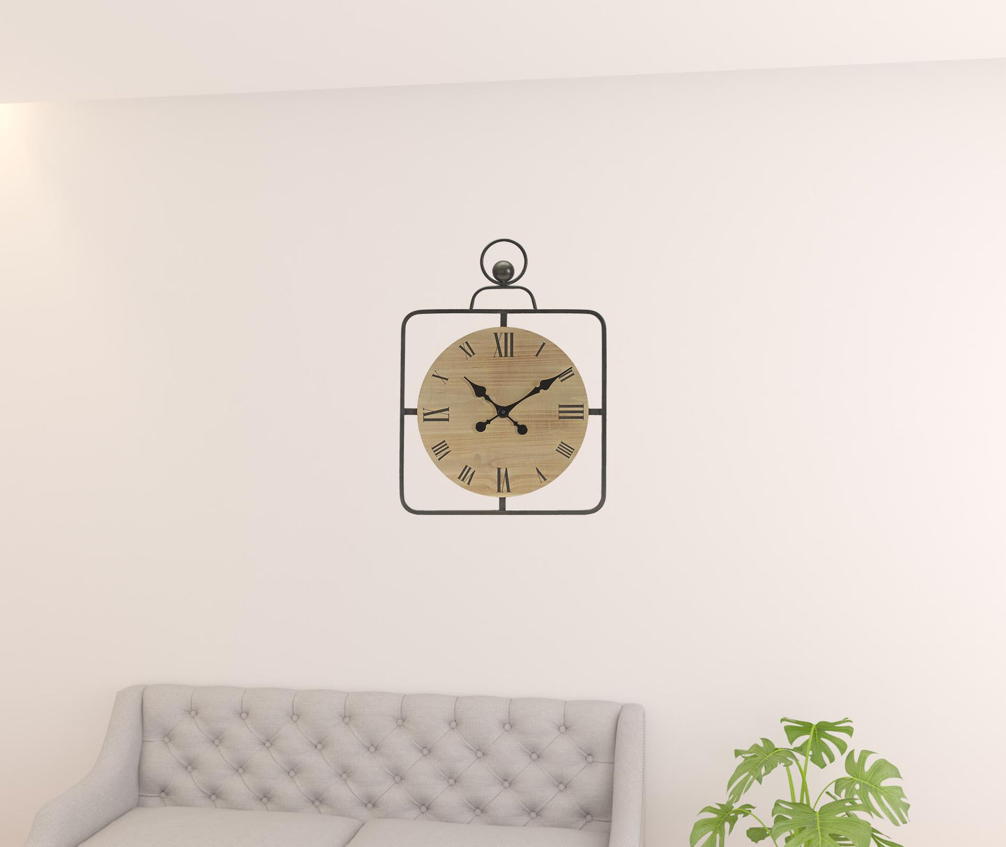 18" Square Brown and Black Wood and Solid Wood Analog Wall Clock