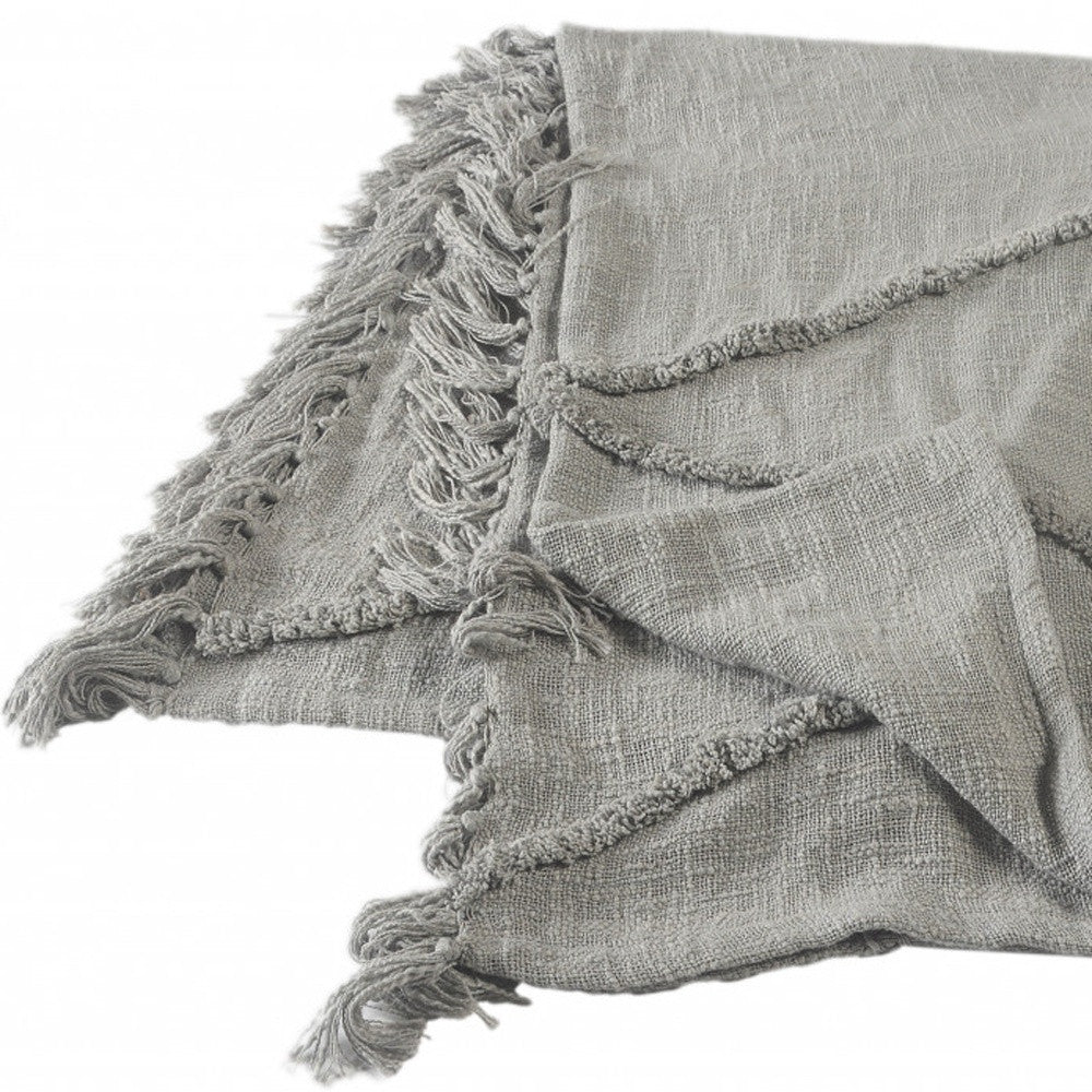 Gray Woven Cotton Solid Color Throw Blanket