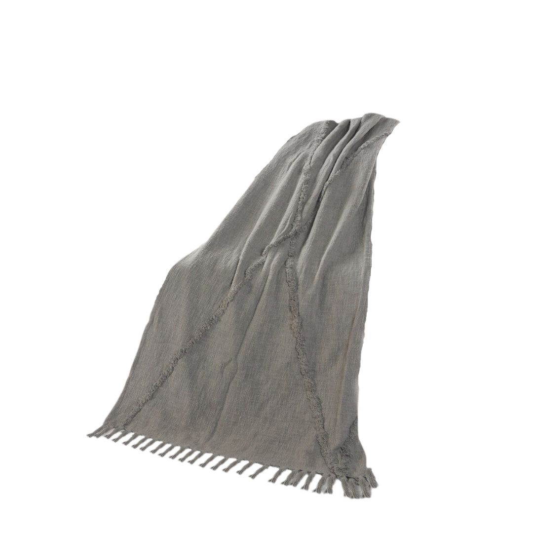 Gray Woven Cotton Solid Color Throw Blanket