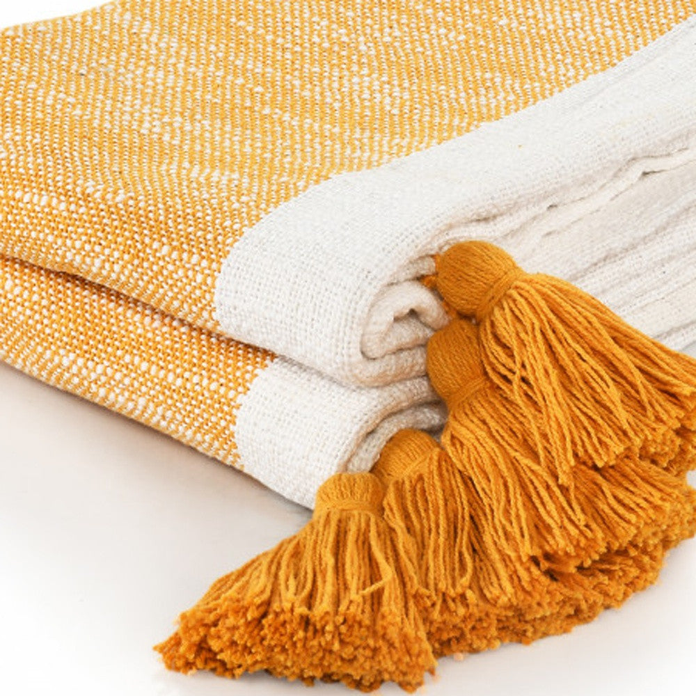 Yellow Woven Cotton Striped Throw Blanket