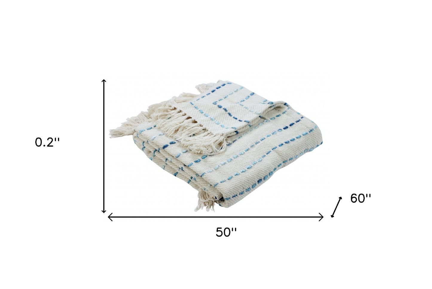 Cream Woven Cotton Striped Throw Blanket