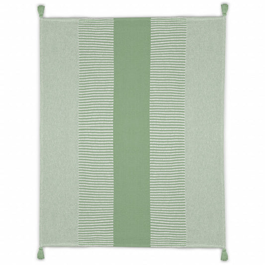 Green Woven Cotton Striped Throw Blanket