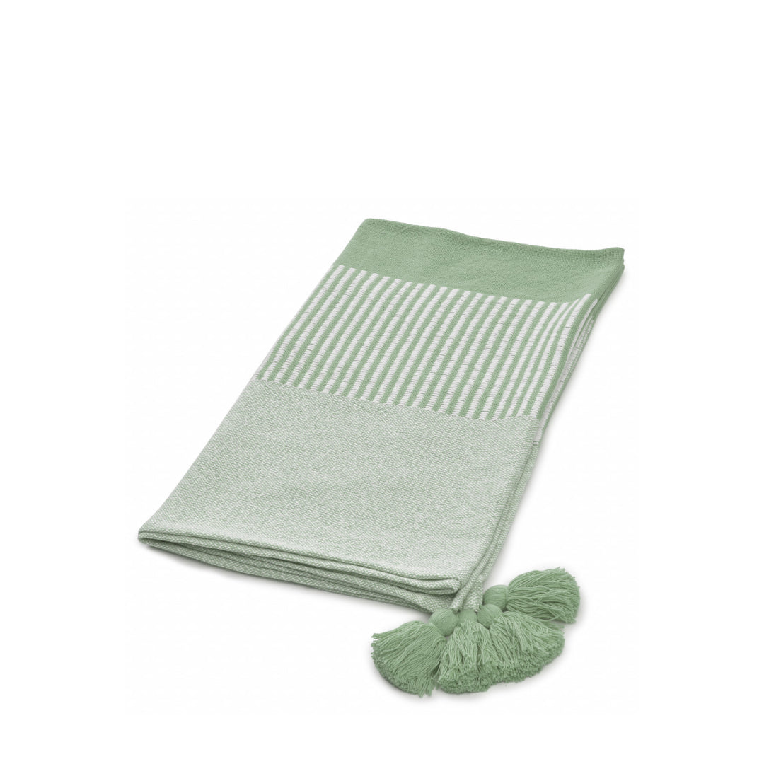 Green Woven Cotton Striped Throw Blanket