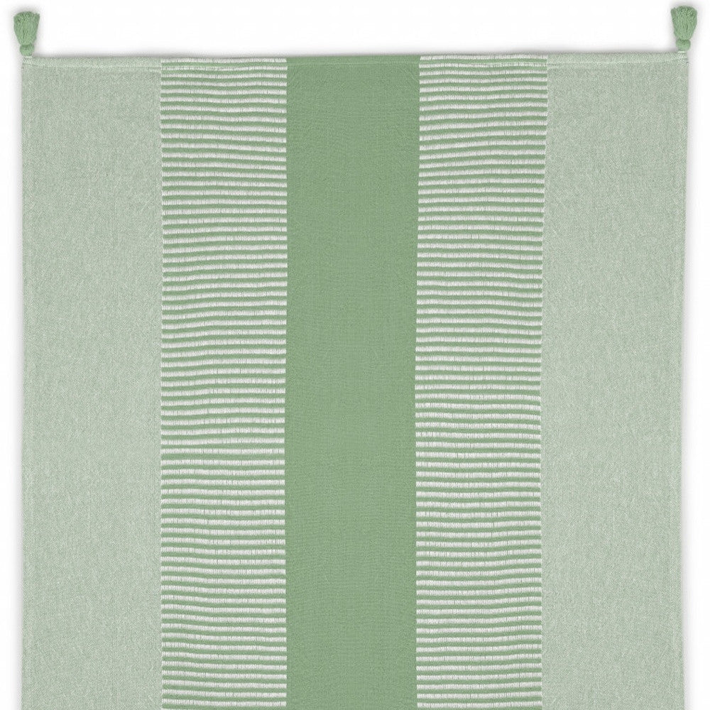 Green Woven Cotton Striped Throw Blanket