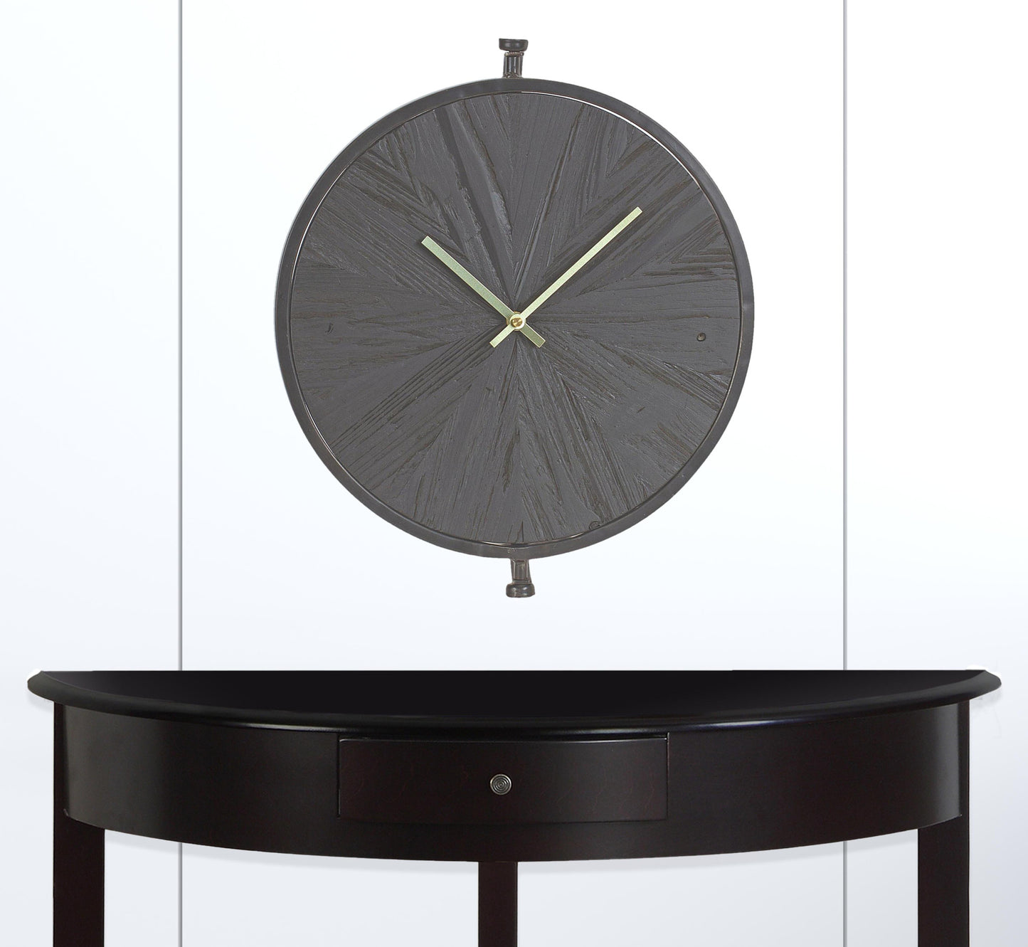 18" Circle Black Wood and Solid Wood Analog Wall Clock