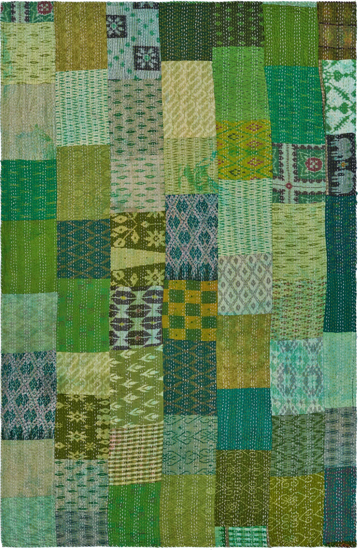 Green Knitted Silk Patchwork Throw Blanket