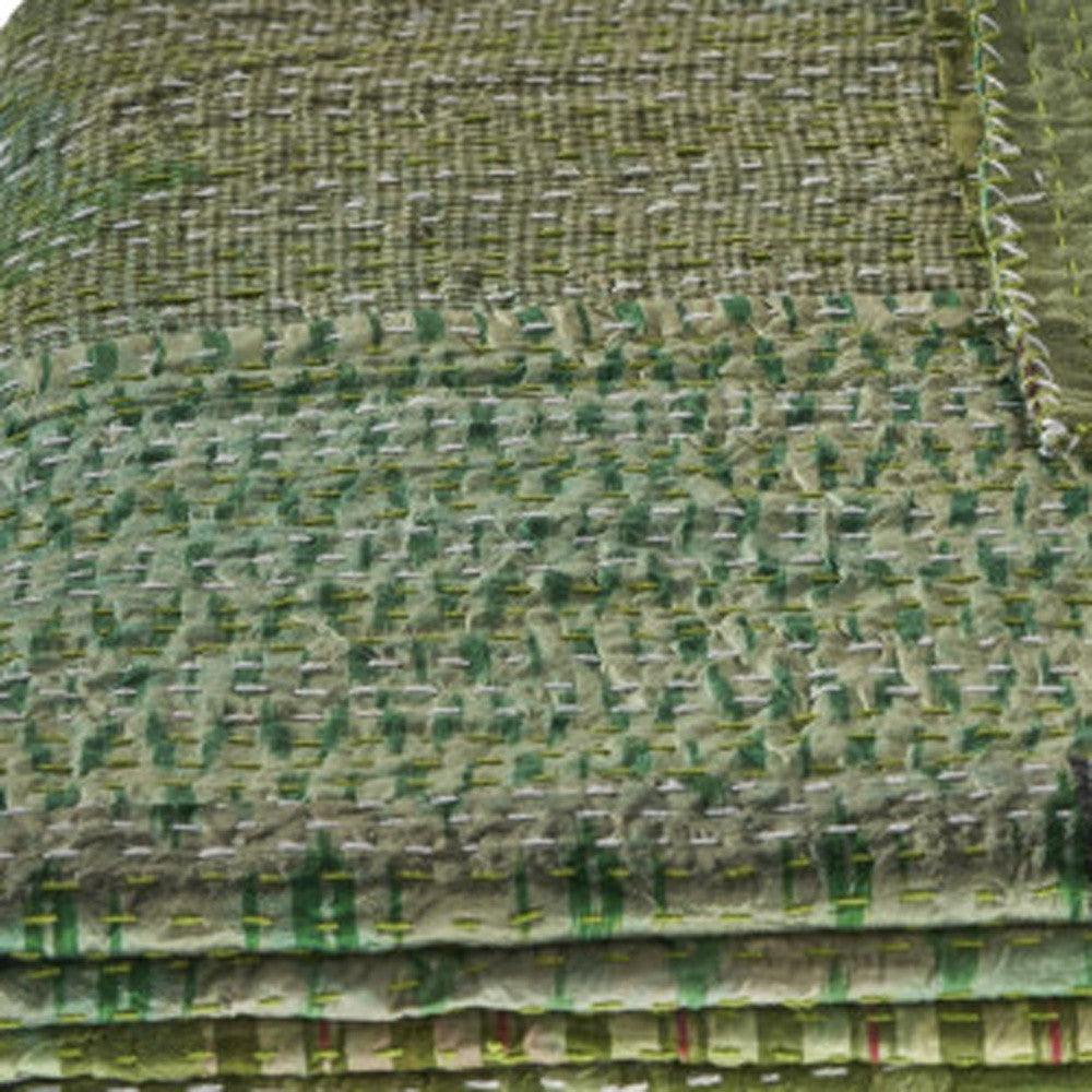 Green Knitted Silk Patchwork Throw Blanket