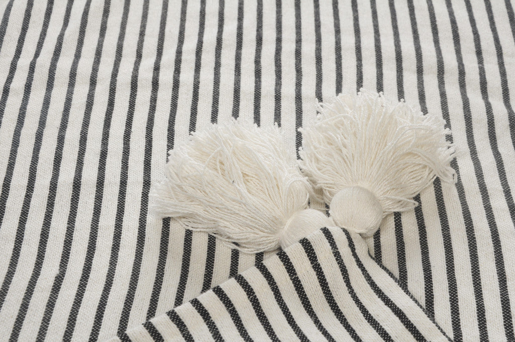 Black and White Woven Cotton Striped Throw Blanket