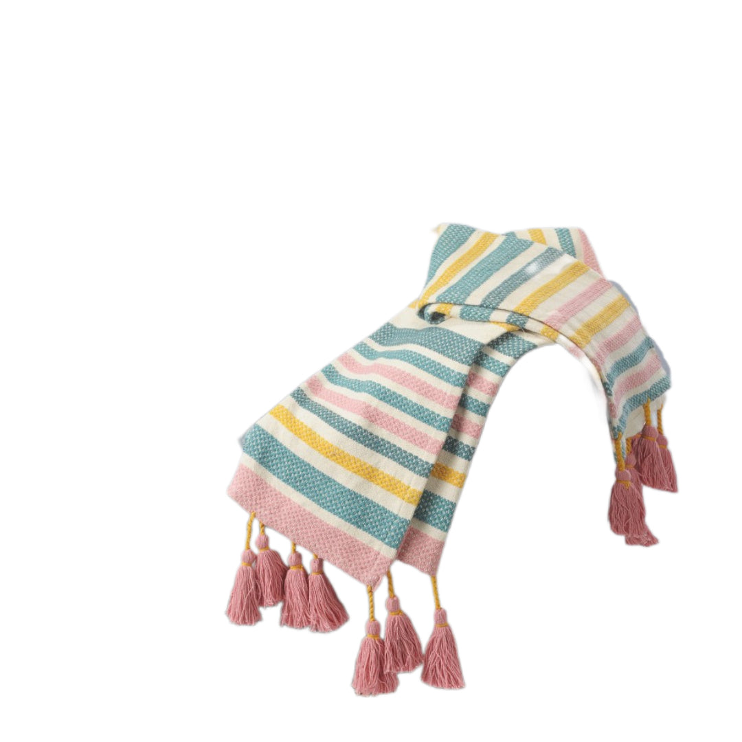 Blue and Pink Woven Cotton Striped Throw Blanket