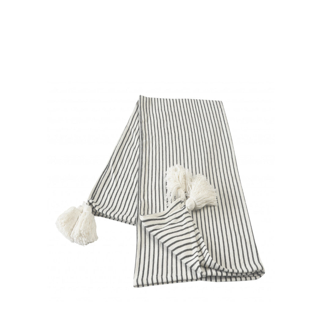 Black and White Woven Cotton Striped Throw Blanket