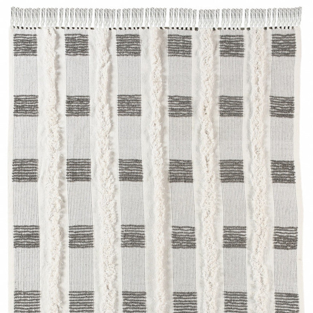 Gray and White Woven Cotton Checkered Throw Blanket