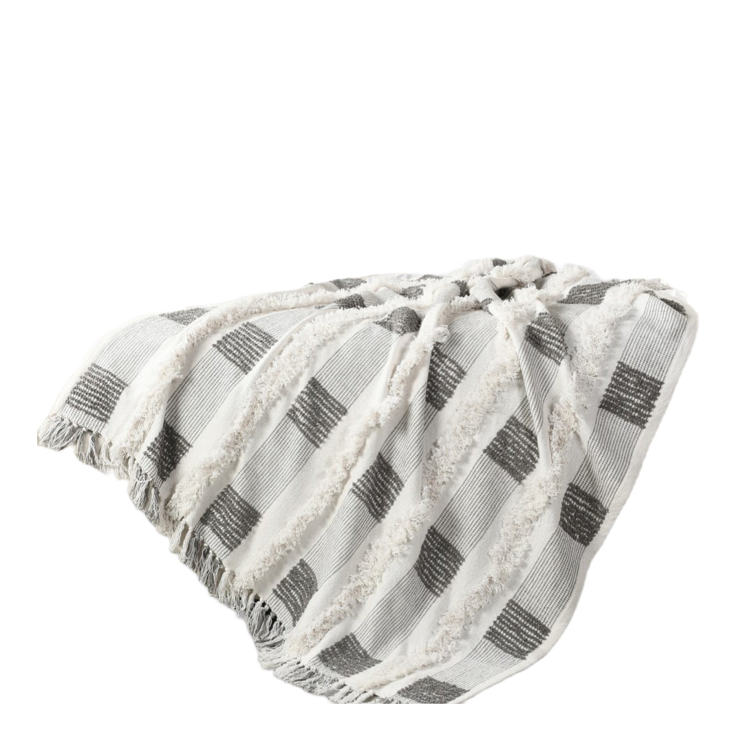 Gray and White Woven Cotton Checkered Throw Blanket