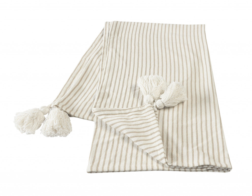 Gray and White Woven Cotton Striped Throw Blanket