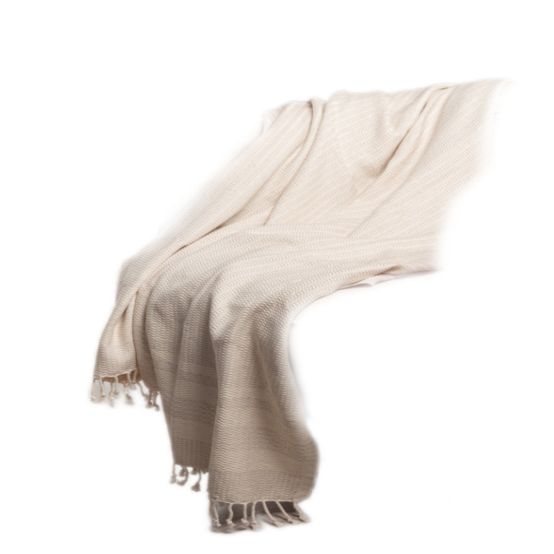 Beige Woven Cotton Striped Throw Blanket