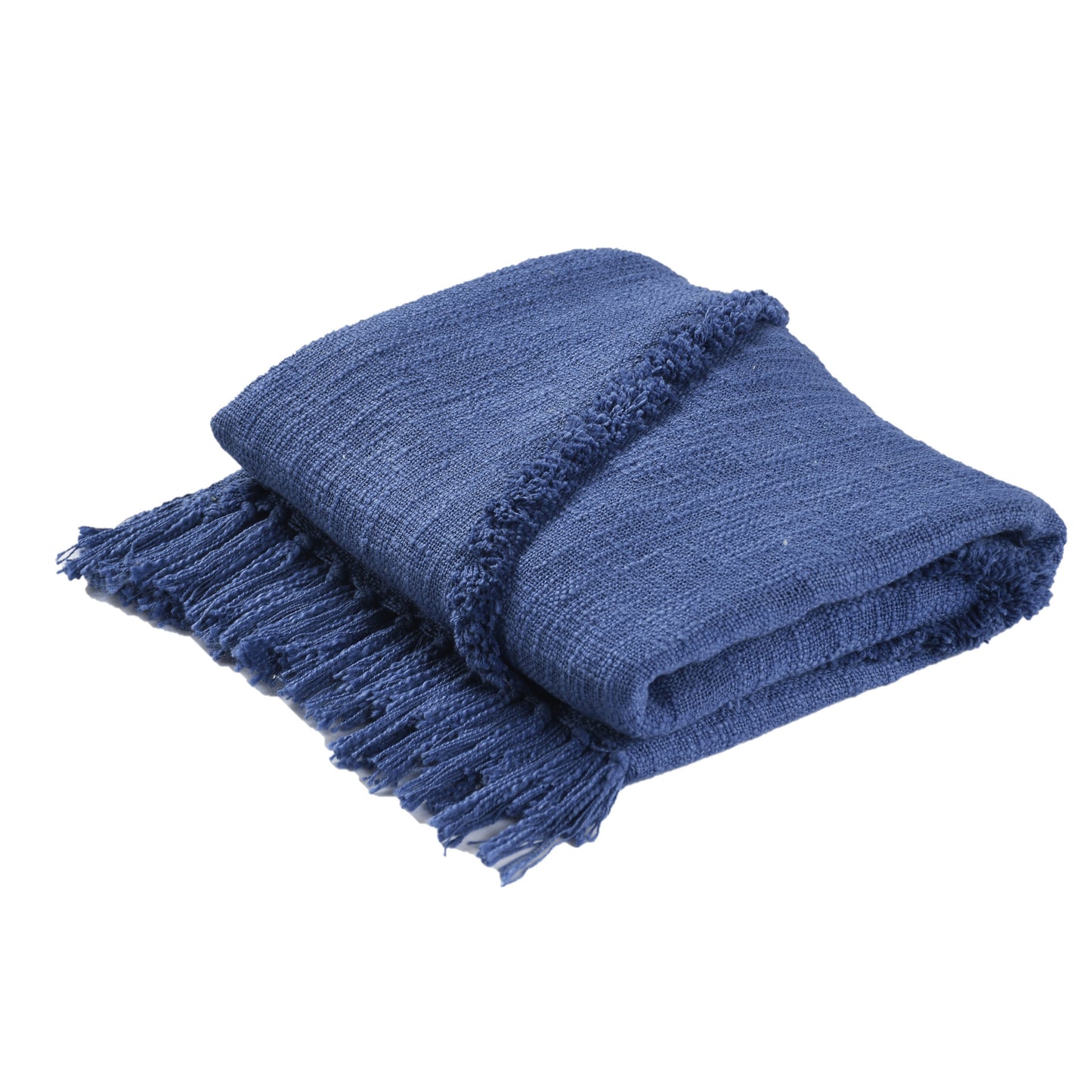 Blue Woven Cotton Solid Color Throw Blanket