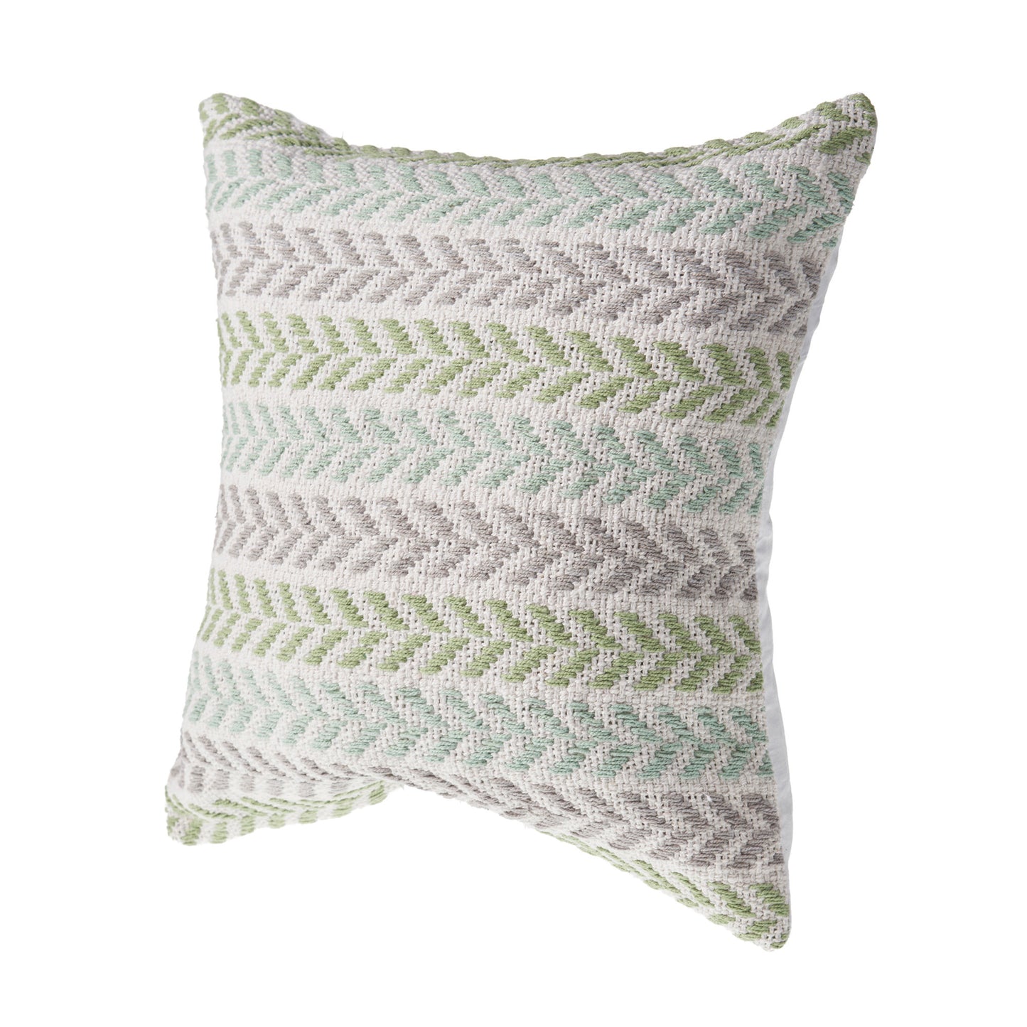 18" X 18" Green Blue Gray And White 100% Cotton Chevron Zippered Pillow