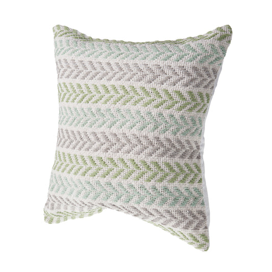 18" X 18" Green Blue Gray And White 100% Cotton Chevron Zippered Pillow
