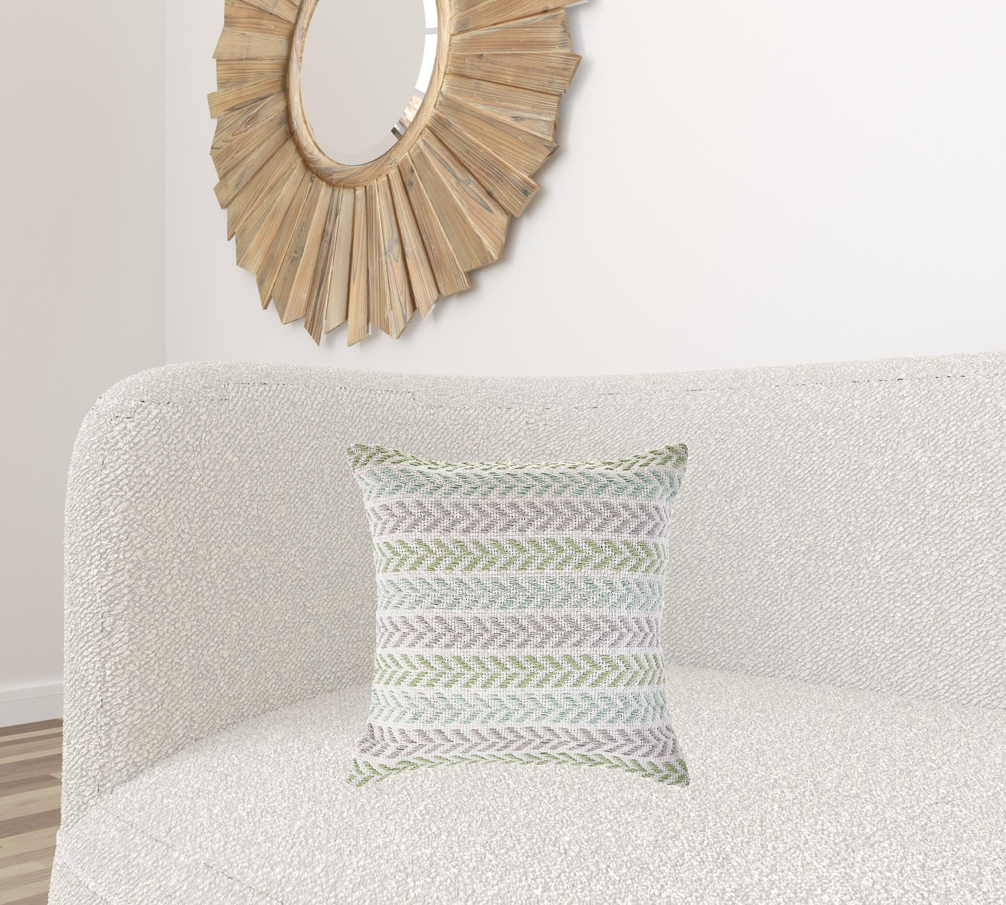 18" X 18" Green Blue Gray And White 100% Cotton Chevron Zippered Pillow