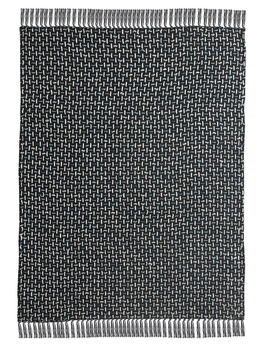 Black and Blue Woven Cotton Geometric Throw Blanket