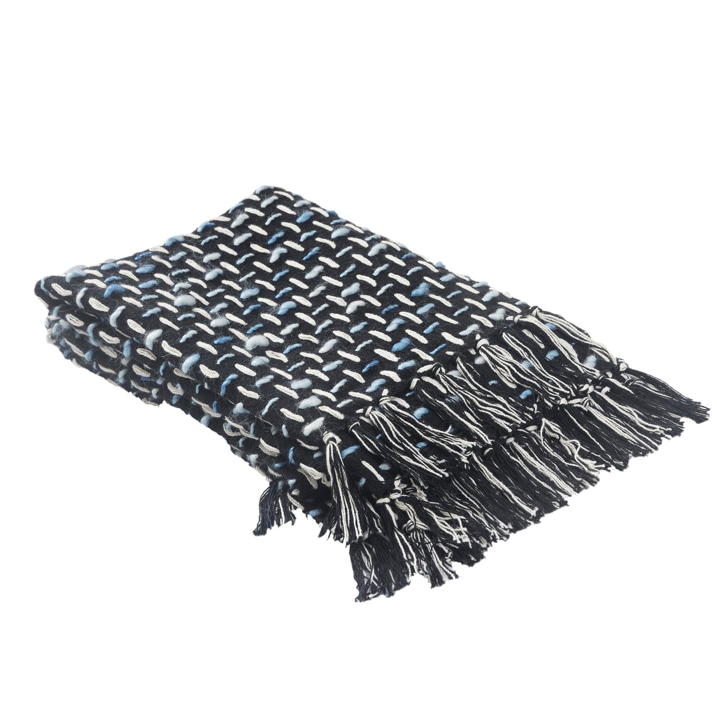 Black and Blue Woven Cotton Geometric Throw Blanket