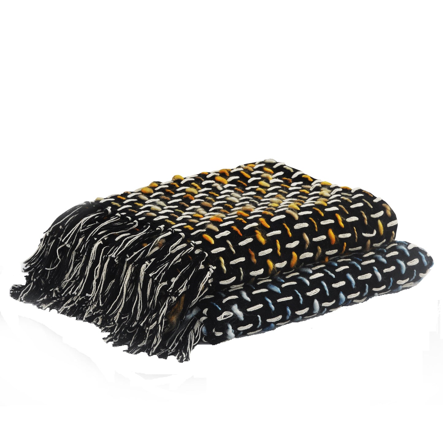 Black and Blue Woven Cotton Geometric Throw Blanket