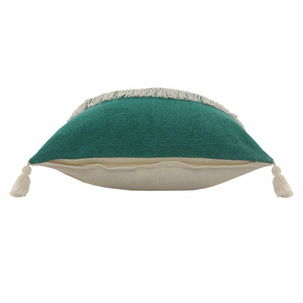 20" X 20" Emerald Green And Off-White 100% Cotton Zippered Pillow