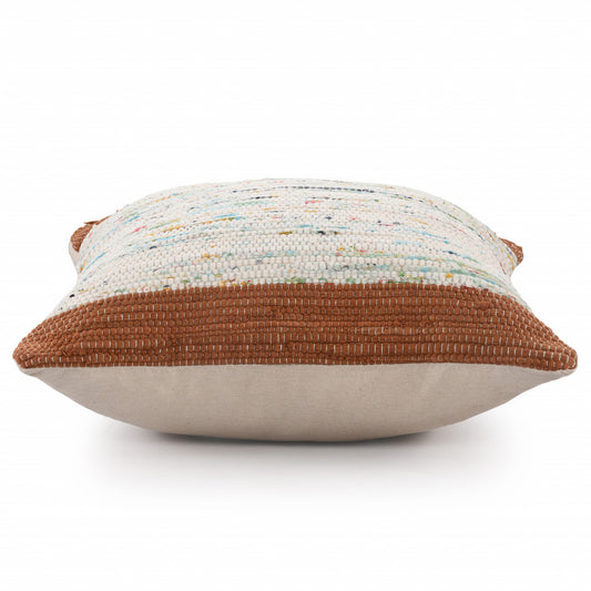 20" X 20" Brown and White Cotton Abstract Throw Pillow