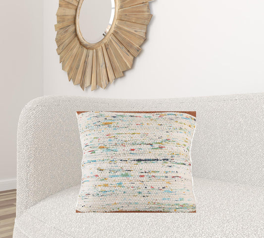 20" X 20" Brown and White Cotton Abstract Throw Pillow