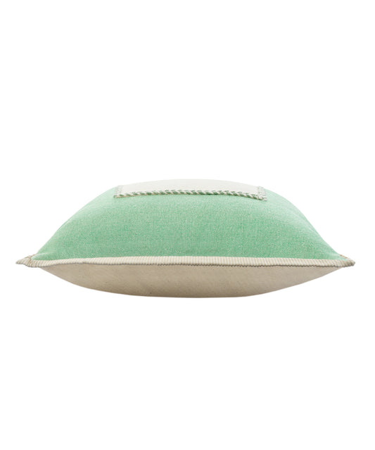 20" X 20" Pastel Green And Cream 100% Cotton Zippered Pillow