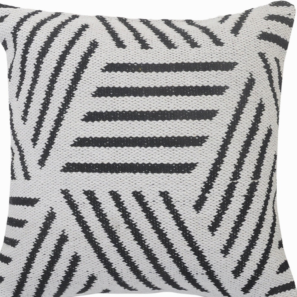 20" X 20" Black And White 100% Cotton Geometric Zippered Pillow