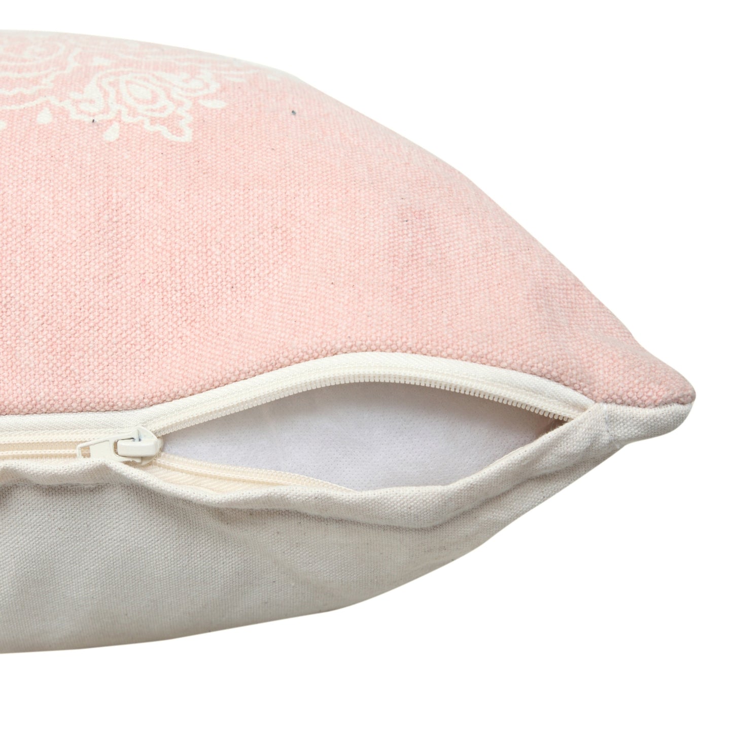 20" X 20" Light Pink And White 100% Cotton Geometric Zippered Pillow