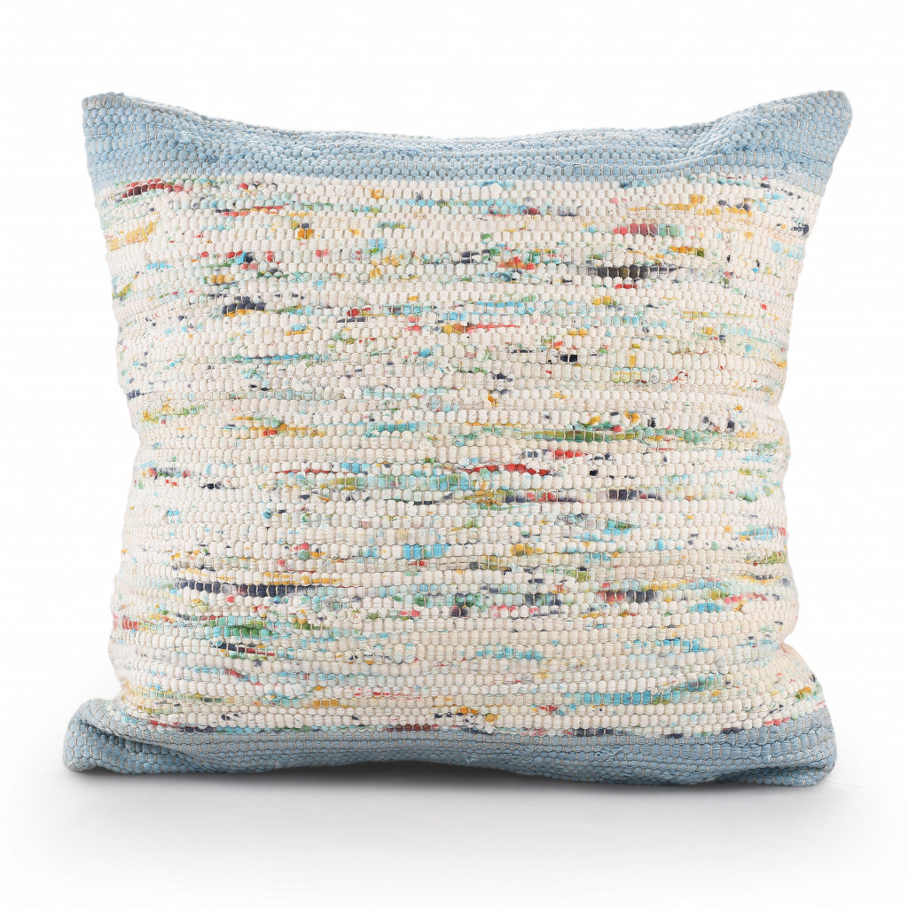 20" X 20" Blue and Off White Abstract Cotton Pillow