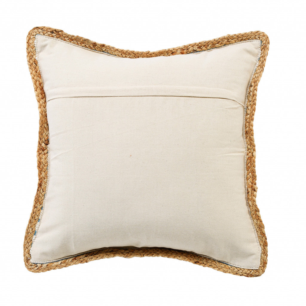 20" X 20" Air Blue White And Tan 100% Cotton Striped Zippered Pillow