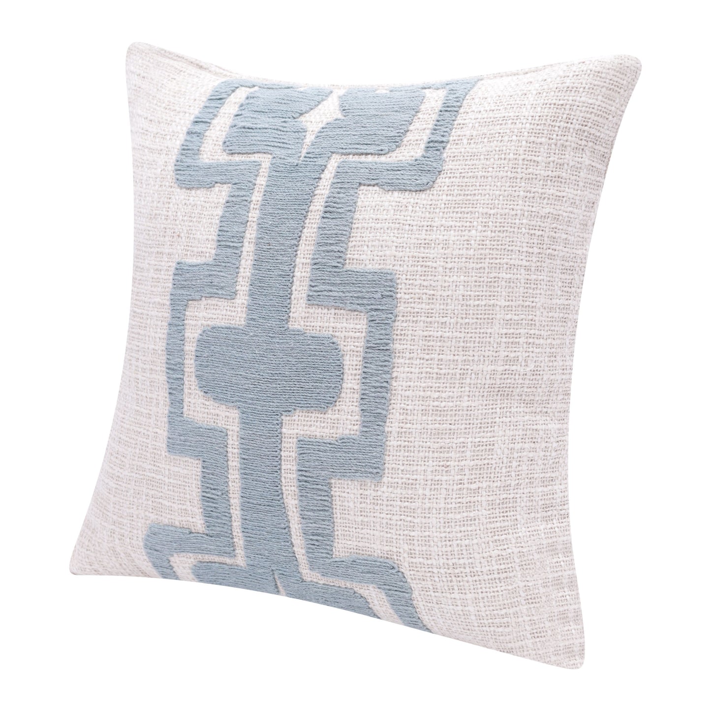 20" X 20" Ocean Blue And Ivory 100% Cotton Geometric Zippered Pillow