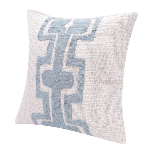 20" X 20" Ocean Blue And Ivory 100% Cotton Geometric Zippered Pillow