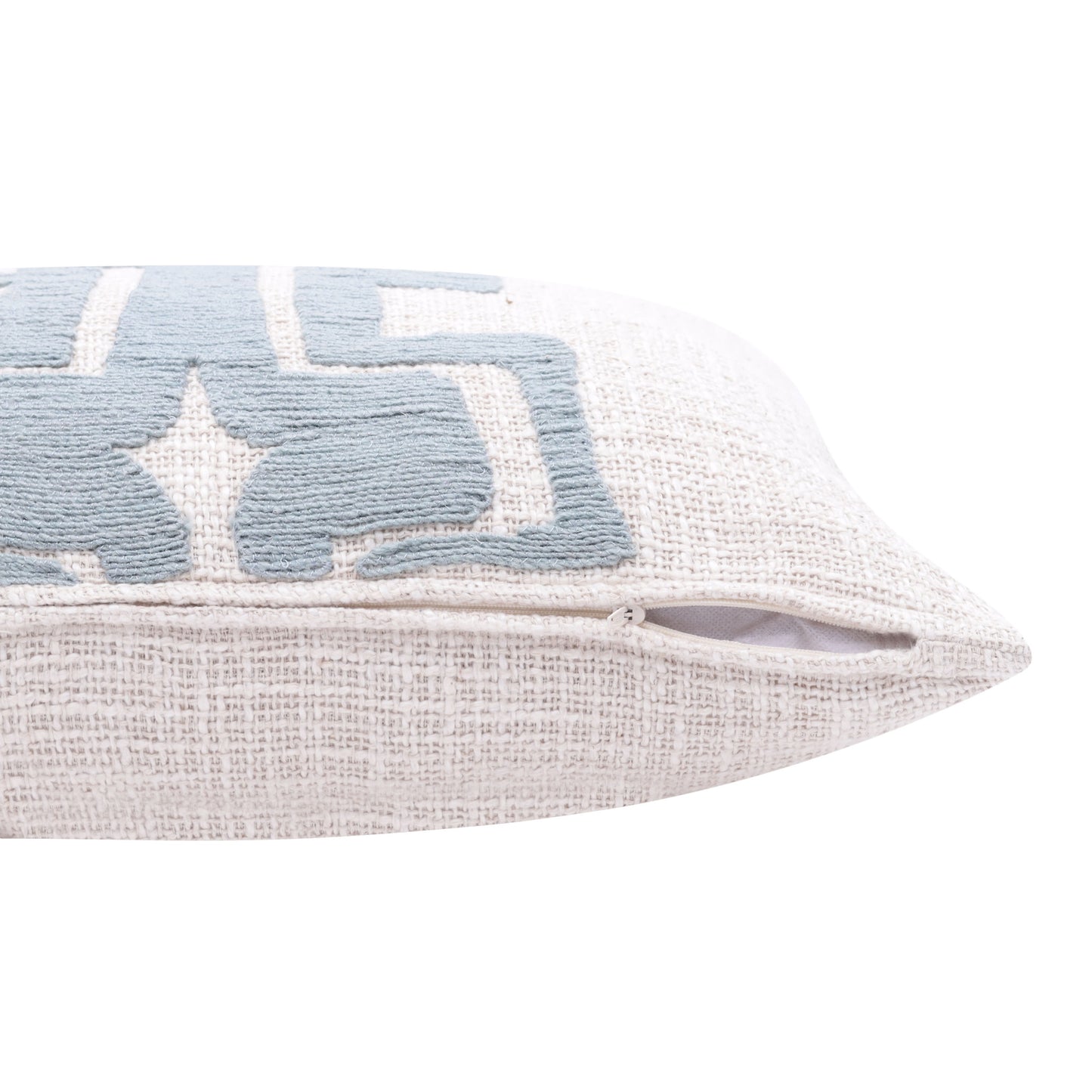 20" X 20" Ocean Blue And Ivory 100% Cotton Geometric Zippered Pillow