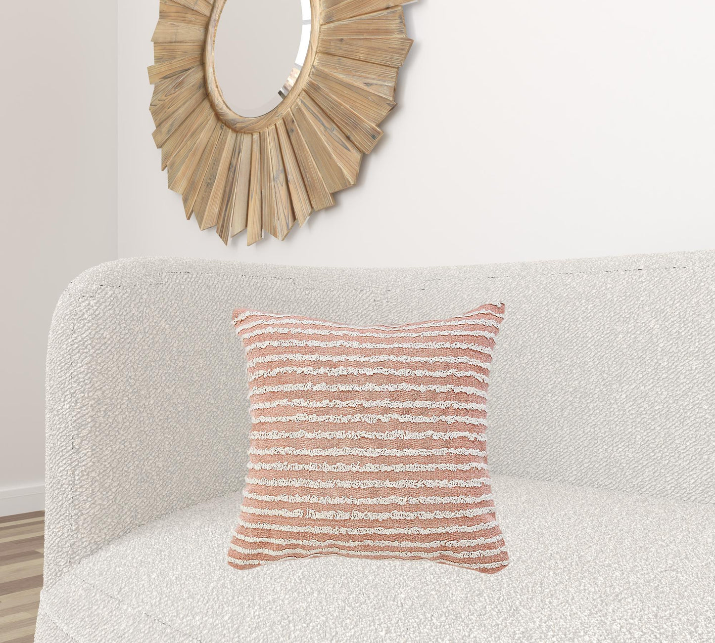 20" X 20" Dusty Pink And Cream 100% Cotton Striped Zippered Pillow
