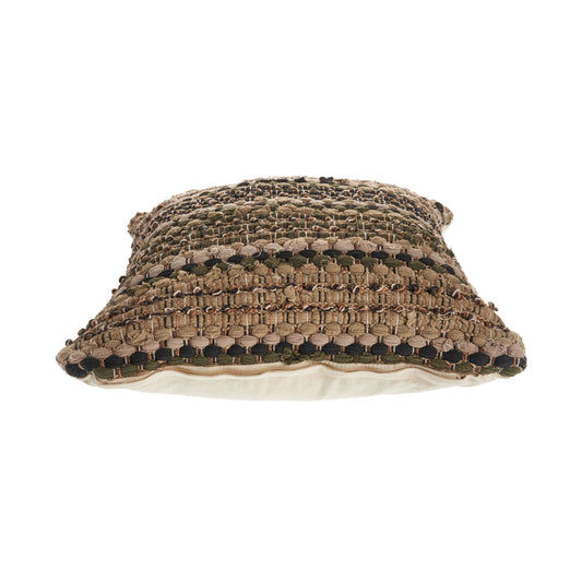 18" X 18" Beige And Brown 100% Cotton Striped Zippered Pillow