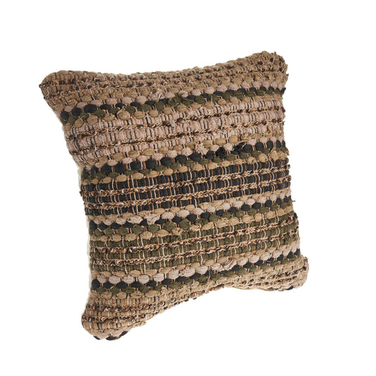18" X 18" Beige And Brown 100% Cotton Striped Zippered Pillow