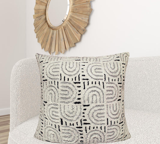 30" X 30" White And Blue 100% Cotton Geometric Zippered Pillow
