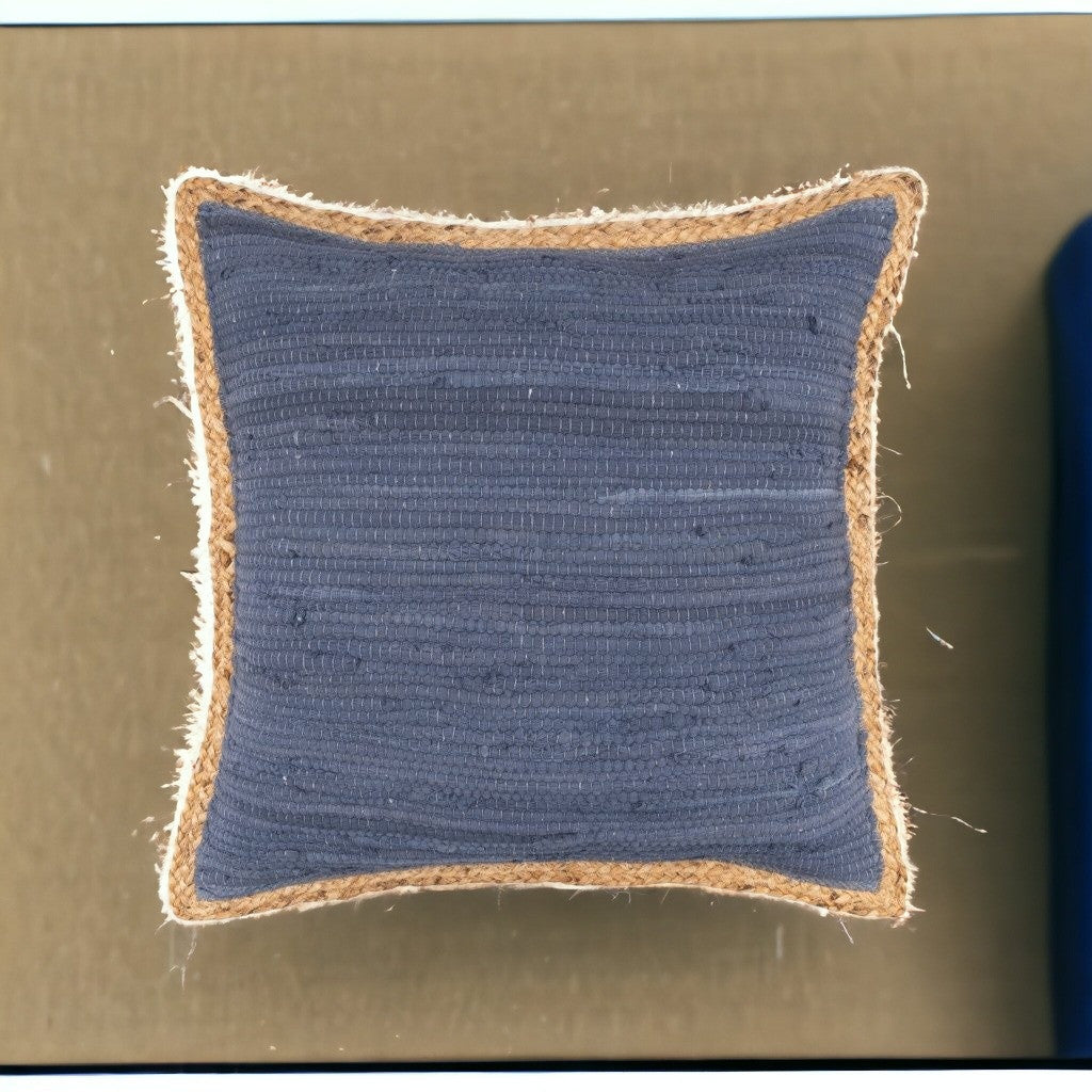 20" X 20" Blue and Beige Cotton Blend Zippered Pillow