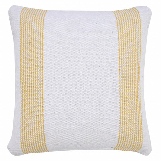 20" X 20" Yellow And White 100% Cotton Geometric Zippered Pillow