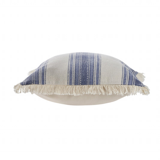18" X 18" Navy Blue And Ivory 100% Cotton Coastal Zippered Pillow