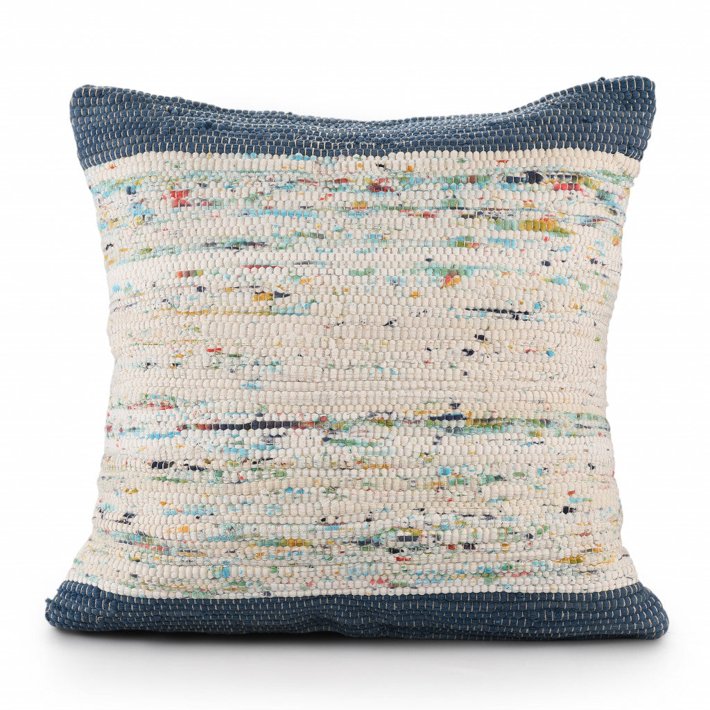 20" X 20" Blue And Off-White 100% Cotton Abstract Zippered Pillow