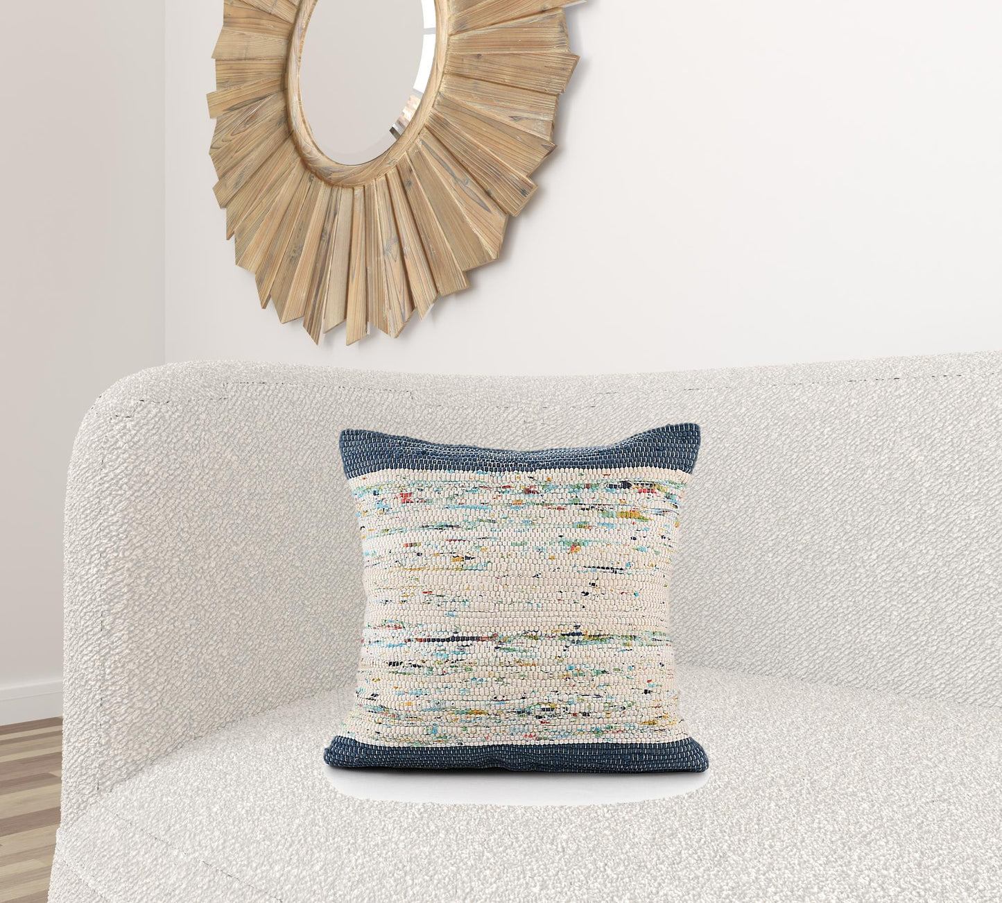 20" X 20" Blue And Off-White 100% Cotton Abstract Zippered Pillow