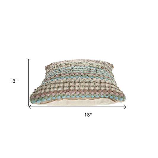 18" X 18" Blue and Green Striped Cotton Zippered Pillow