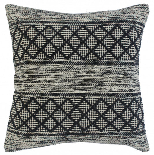 20" X 20" Gray And Black 100% Cotton Geometric Zippered Pillow