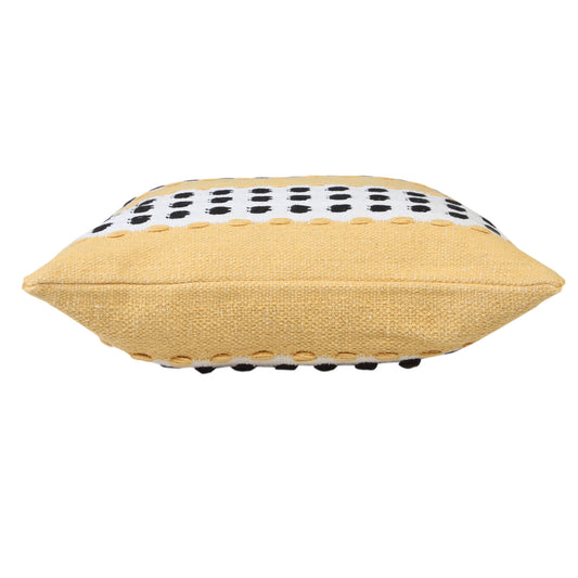 20" X 20" Yellow Black And White 100% Cotton Striped Zippered Pillow